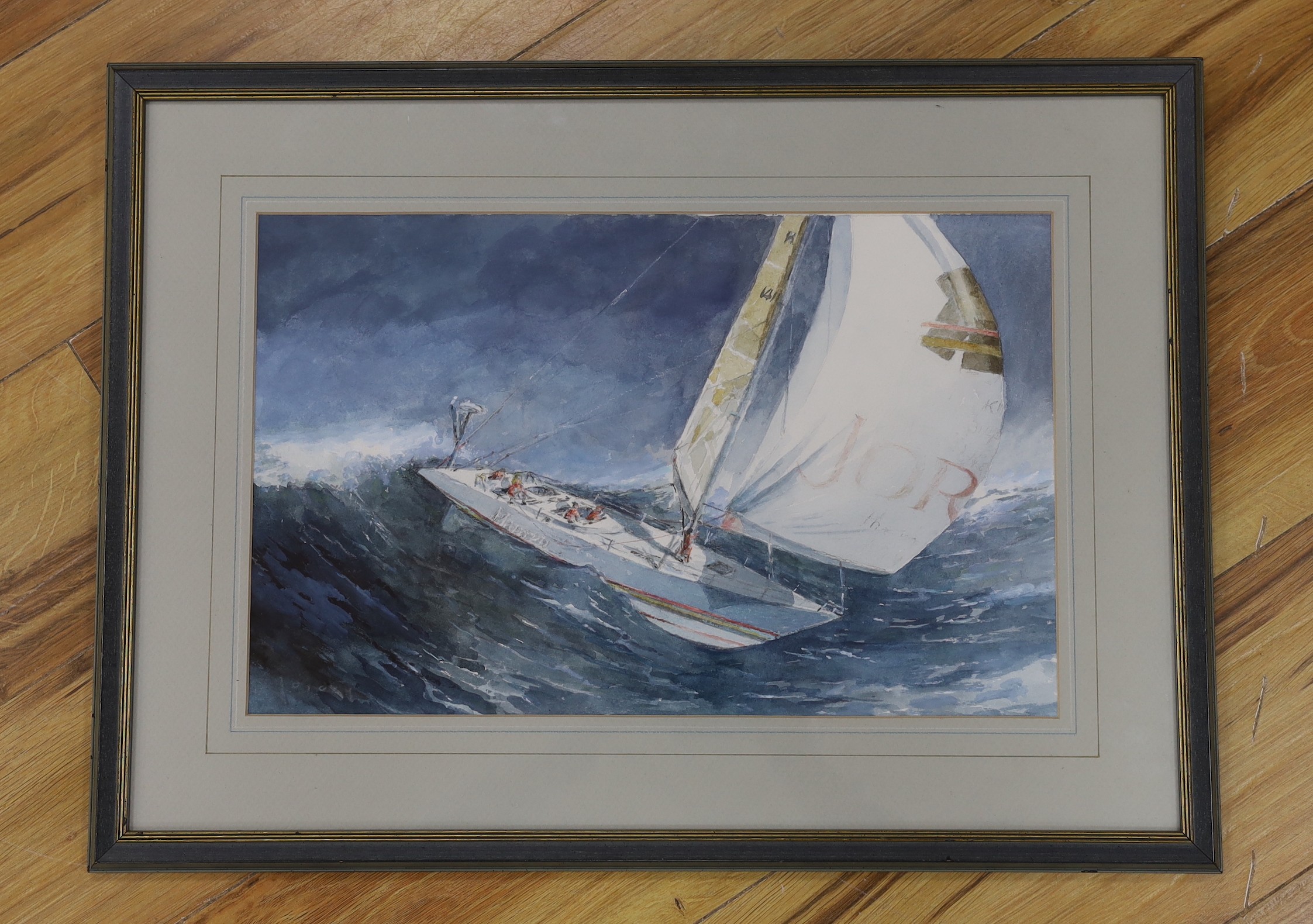 Richard Joicey RSMA (1925-1995), watercolour, 'Racing yacht at sea', signed, 29 x 46cm